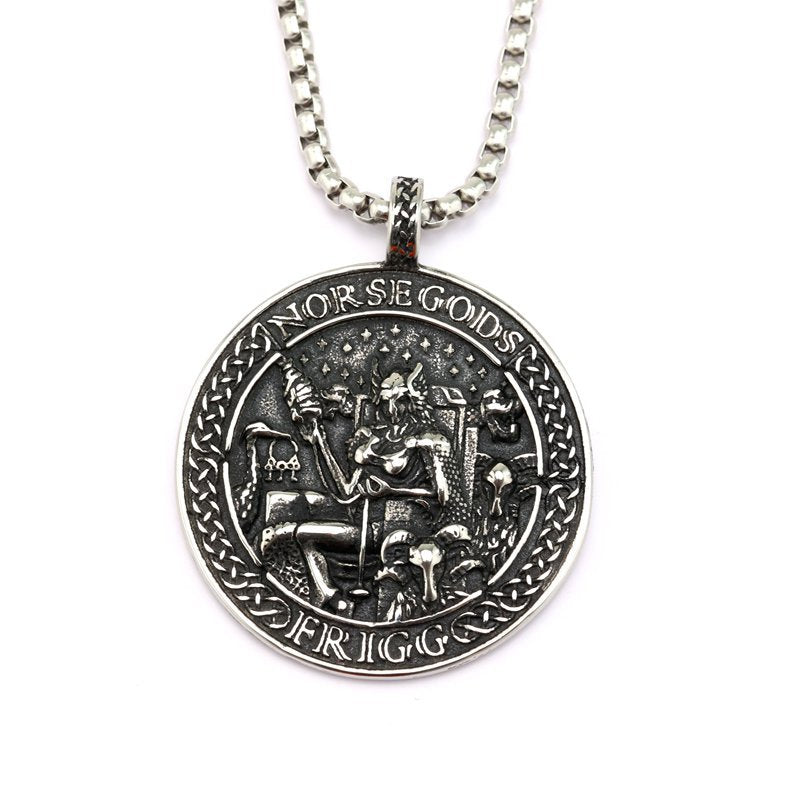 Planderful Shop Vintage Stainless Steel Viking Odin Rune Necklace Double Sided Pendant For Men And Women