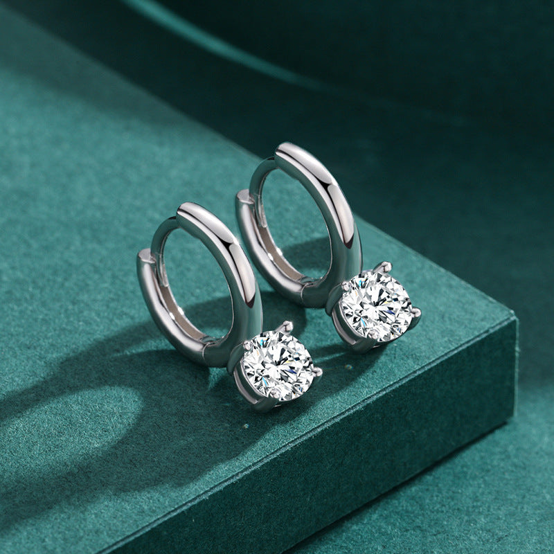 925 Sterling Silver Round Zircon Hoop Earrings