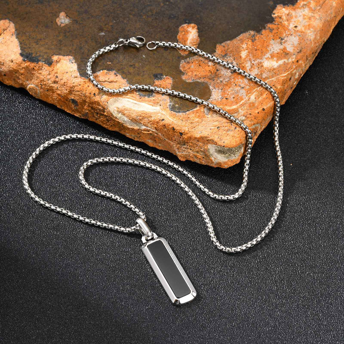 Tiger's Eye Geometric Stainless Steel Necklace for Men