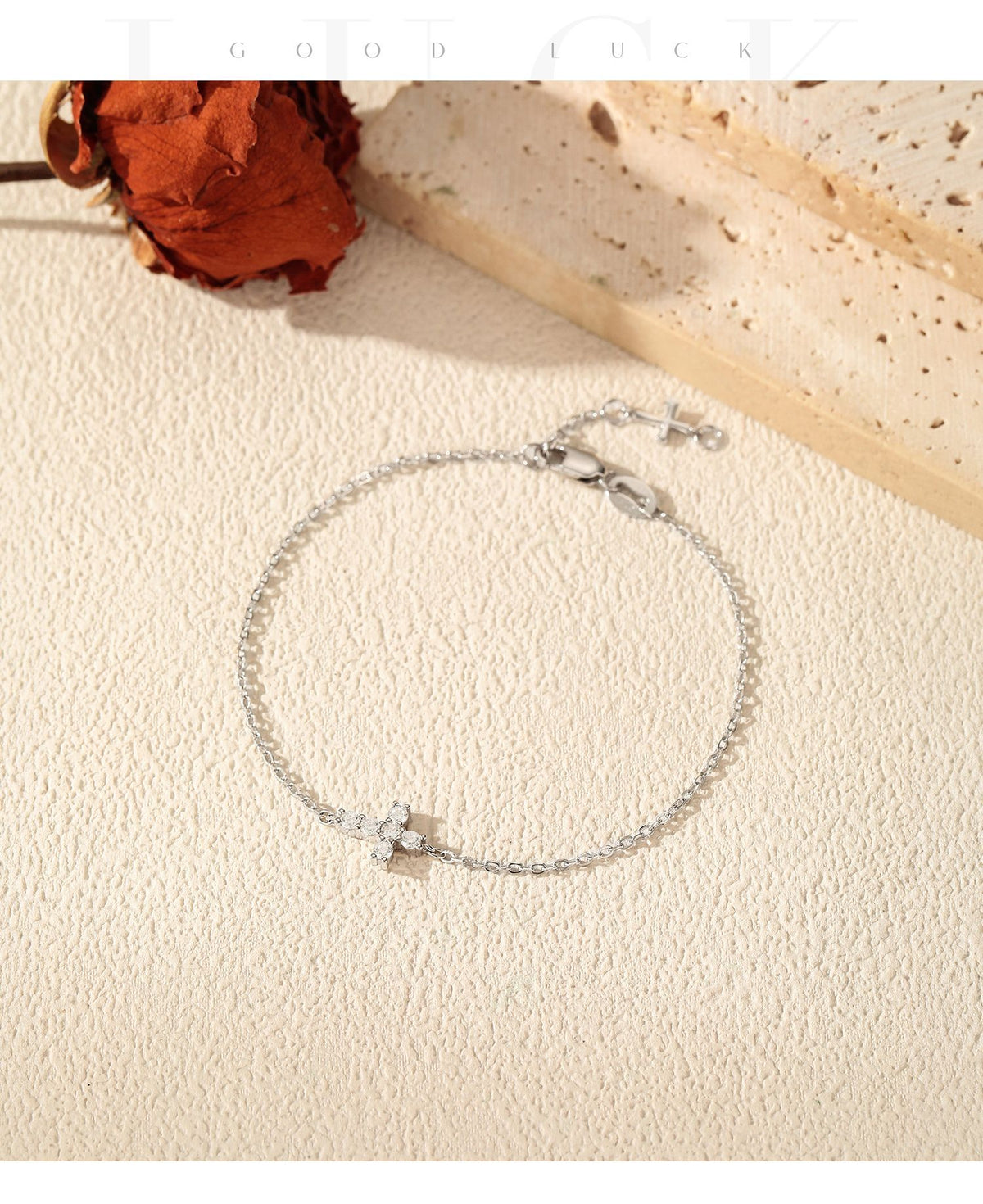 925 Sterling Silver Double Cross Moissanite Bracelet