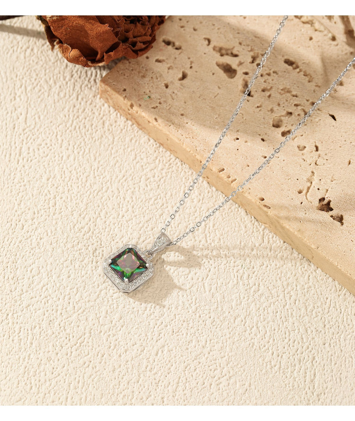 925 Sterling Silver Multicolor Square Zircon Necklace