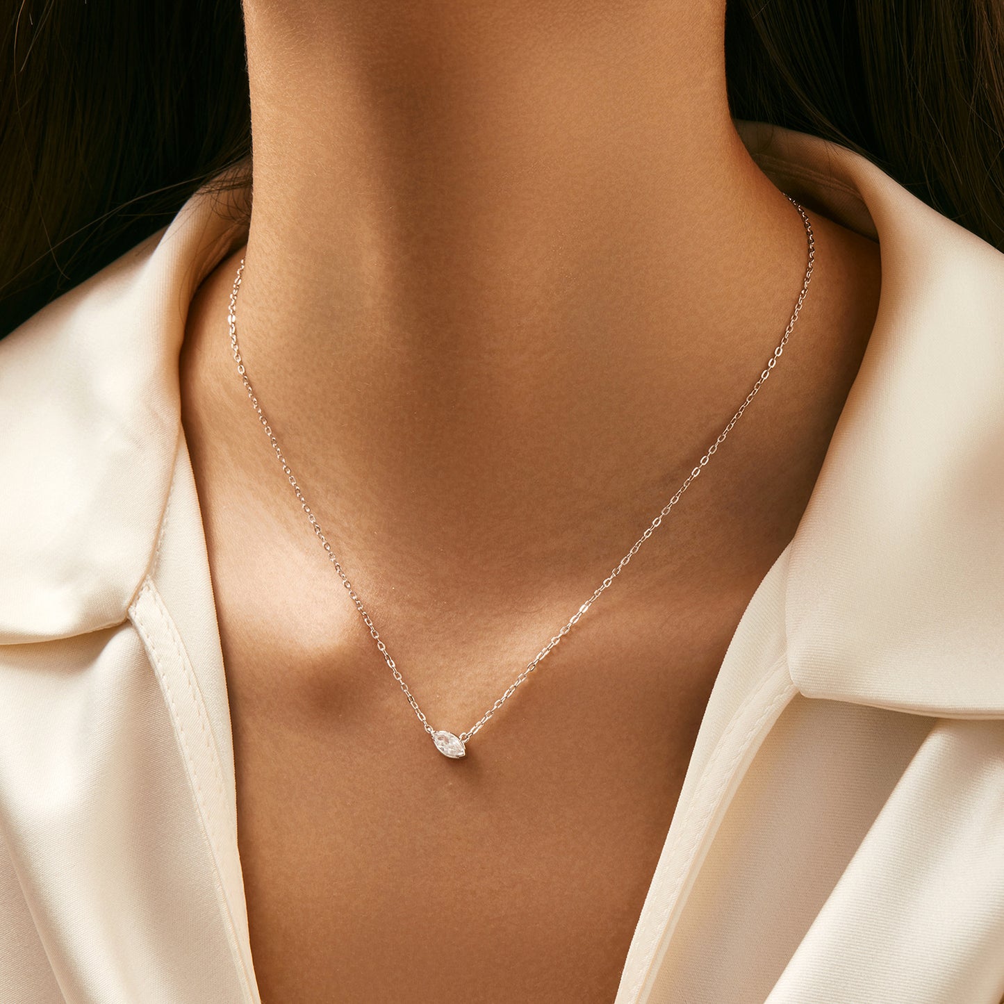 Planderful Collection Everyday Genie S925 Sterling Silver Single Zircon Necklace – Versatile Collarbone Chain for Female Korean Style