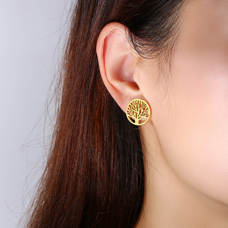 Earrings Korean Tree of Life Earrings Gold Stainless Steel