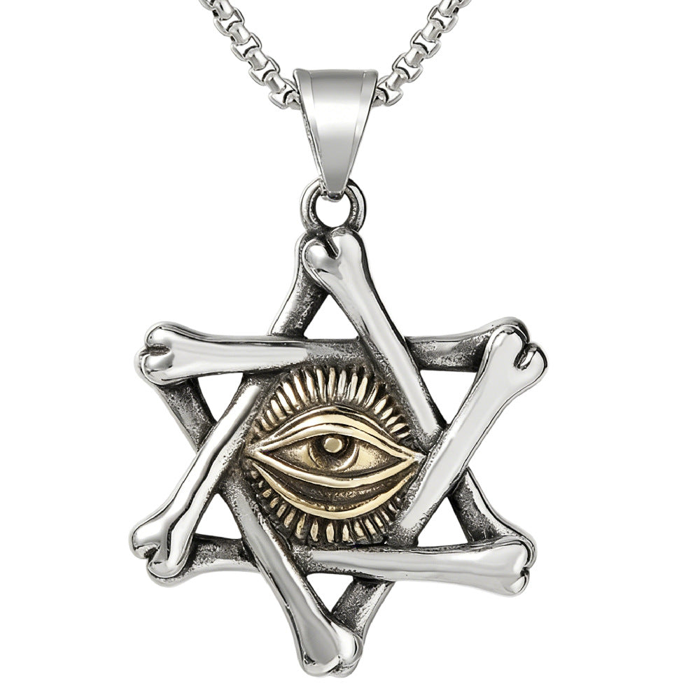 Planderful Egyptian Pharaoh Eyes Hexagram Stainless Steel Pendant Unisex Protection Talisman Jewelry Gift