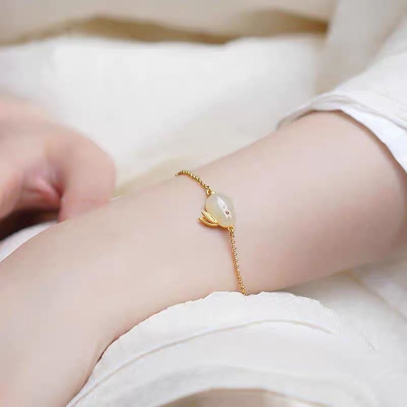 925 Sterling Silver Hetian Jade Rabbit Bracelet