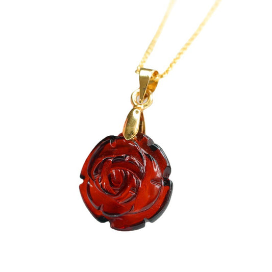 Rose Amber Jewelry Necklace with Beeswax Pendant