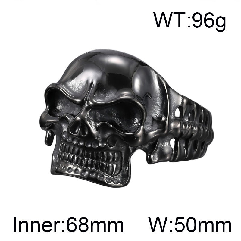 Punk Casting Three-Dimensional Skull Joint Titanium Steel Opening Bracelet Men's Dark