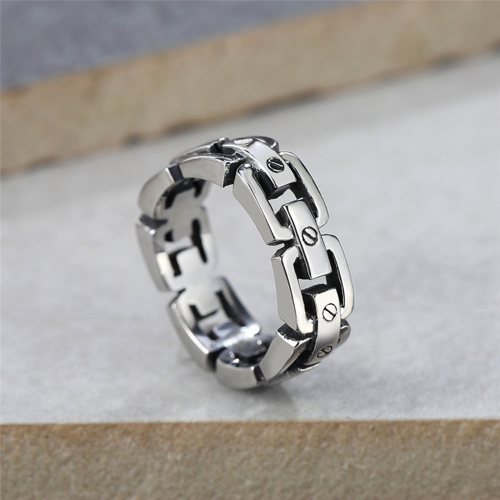 Retro Titanium Steel Ring with Car Chain for Men