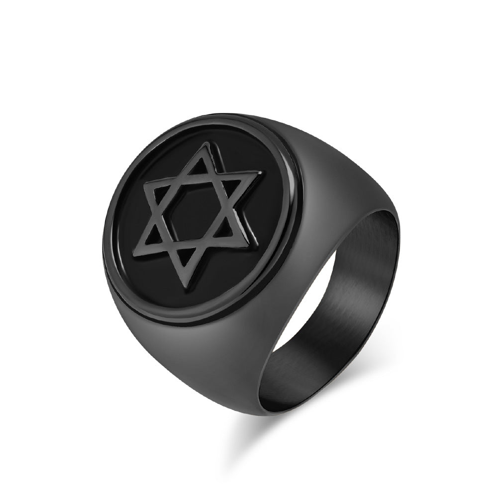 Retro Hexagram Titanium Steel Ring for Men Advanced Style