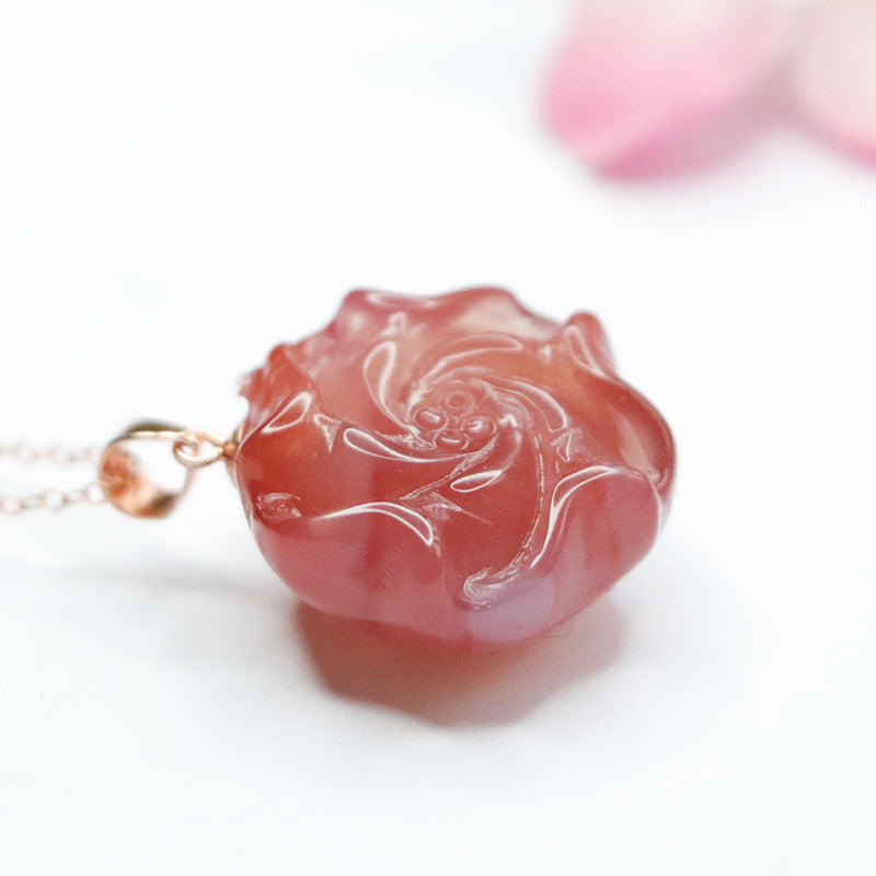Yanyuan Agate Rose Silver Pendant — No Chain