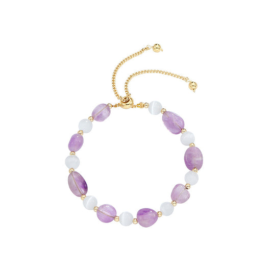 Opal and Amethyst Crystal Sterling Silver Bracelet with Freshwater Pearls