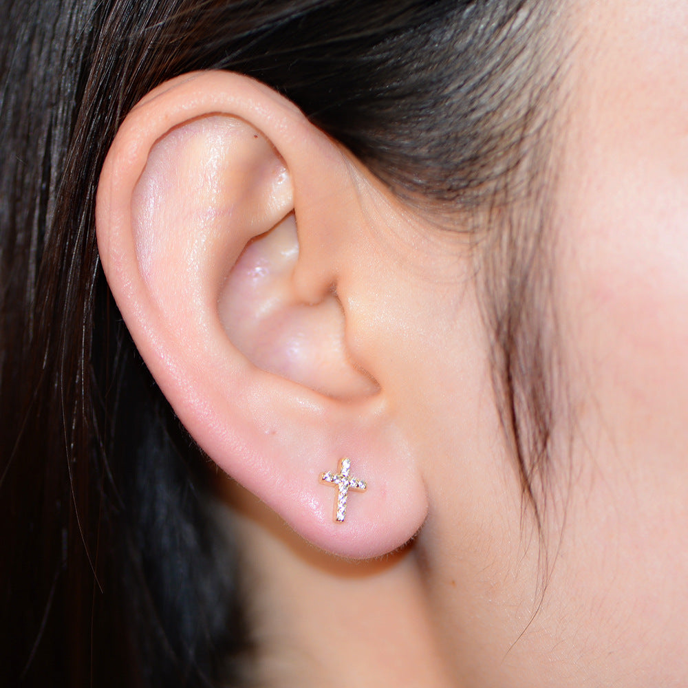 S925 Sterling Silver Exquisite Simple Cross Earrings Design