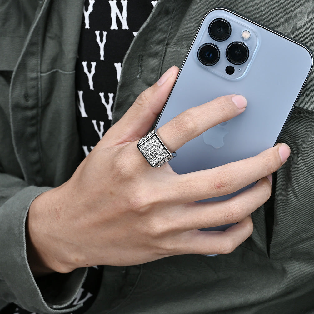 Titanium Steel 18K Gold Zircon Ring for Men's Fashion