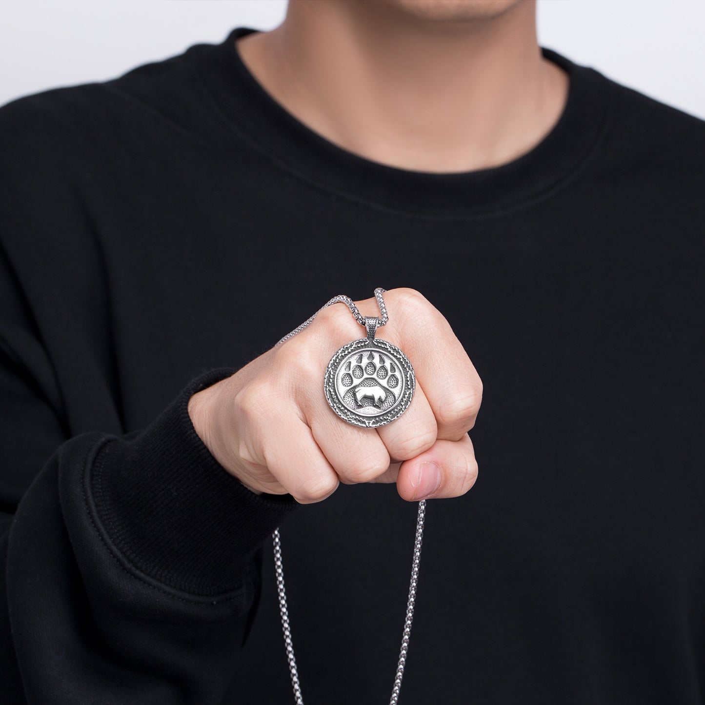 Steel Necklace - Statement Bear Claw Talisman Pendant For Men By Planderful Everyday Genie Collection