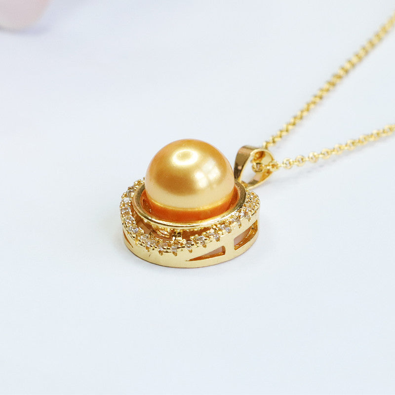 Champagne Shell Pearl Single Halo Pendant — No Chain