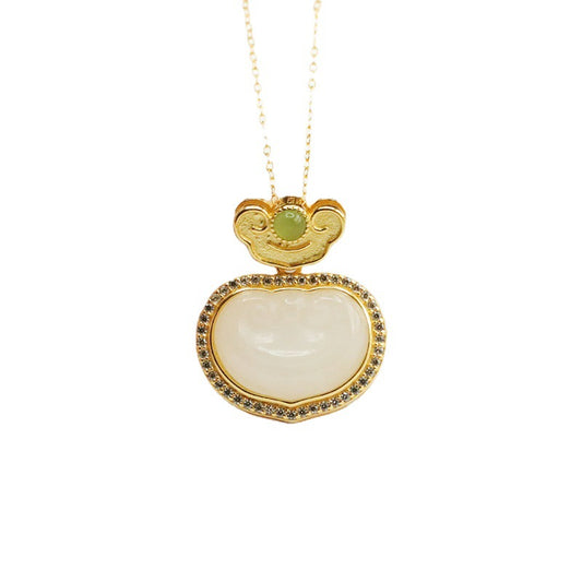 White Jade Ruyi Necklace with Sterling Silver Chain