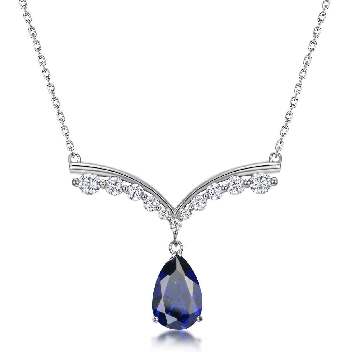 S925 Sterling Silver Lab-Grown Gemstone Teardrop Necklace