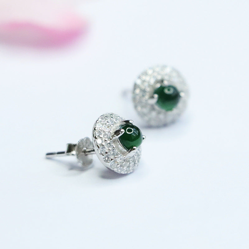 Icy Green Jadeite 925 Silver Stud Earrings