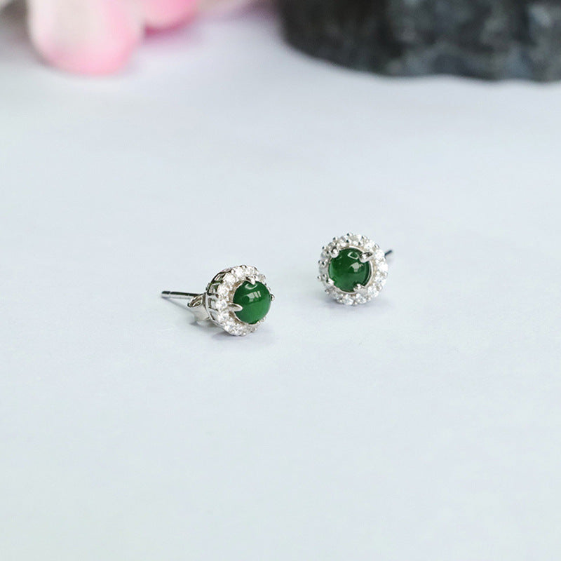 Icy Green Jadeite Zircon Halo Stud Earrings