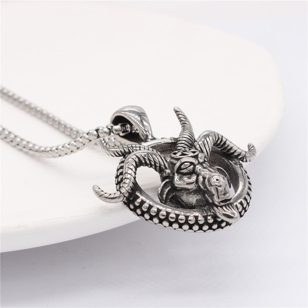 Ram Horn Pendant Titanium Steel Durable Unisex Statement Necklace Planderful For Men