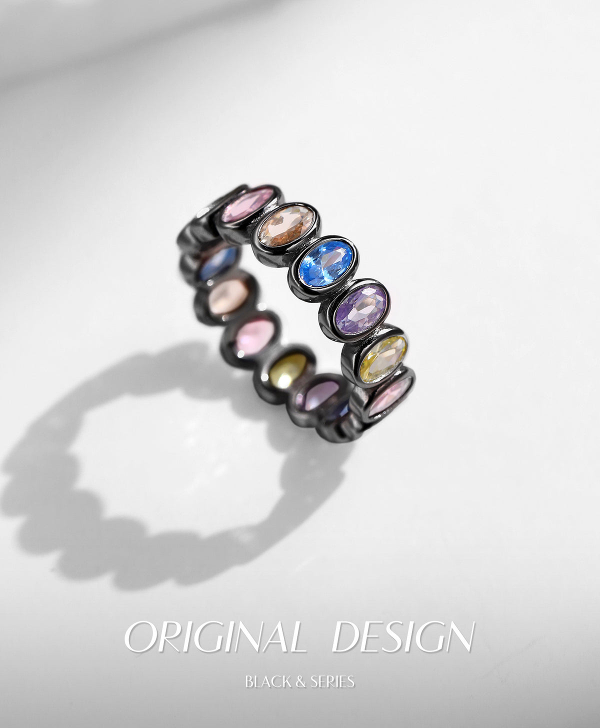 925 Sterling Silver Rainbow Zircon Band Ring