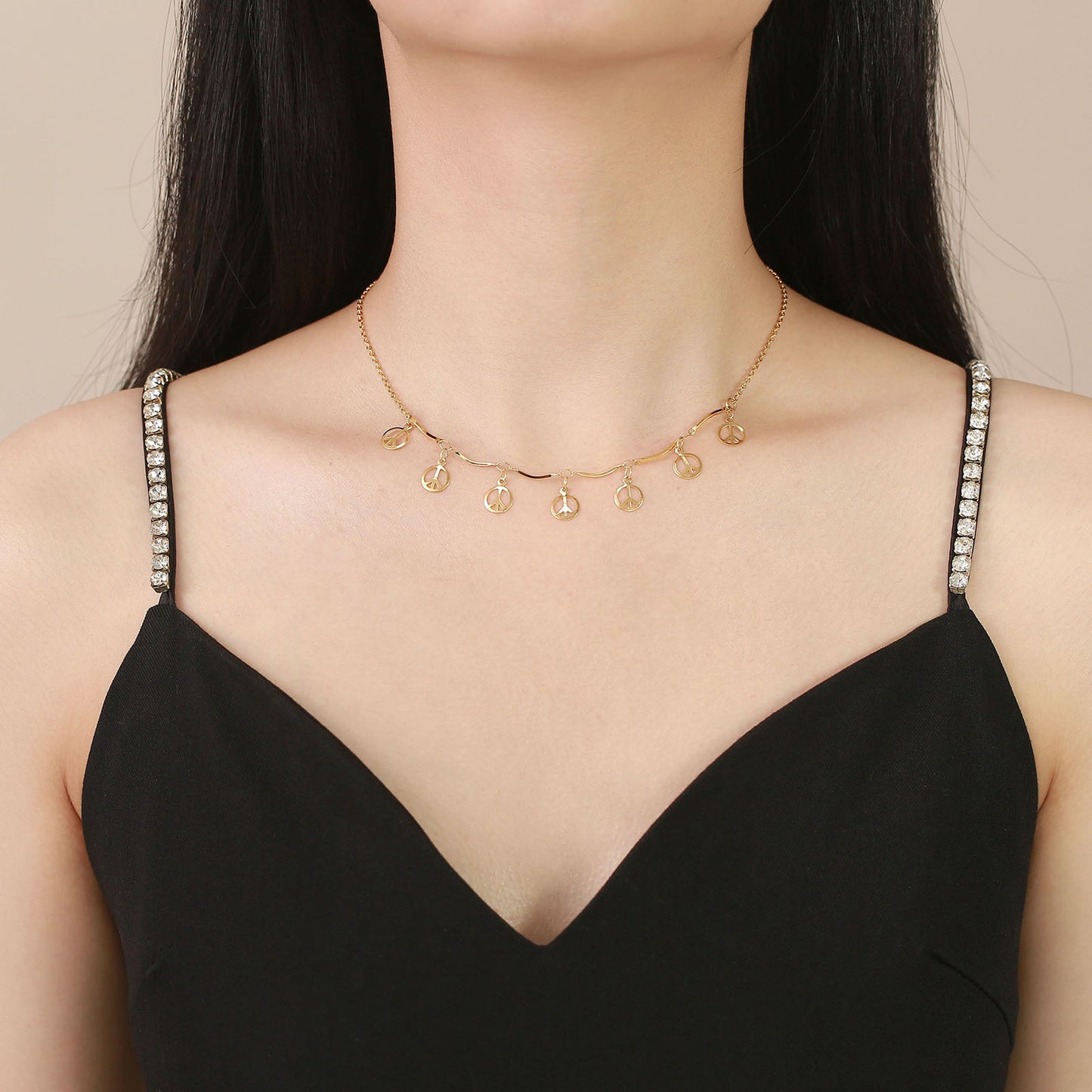 Titanium Steel Necklace Gold Peace Mark Accessories Jewelry