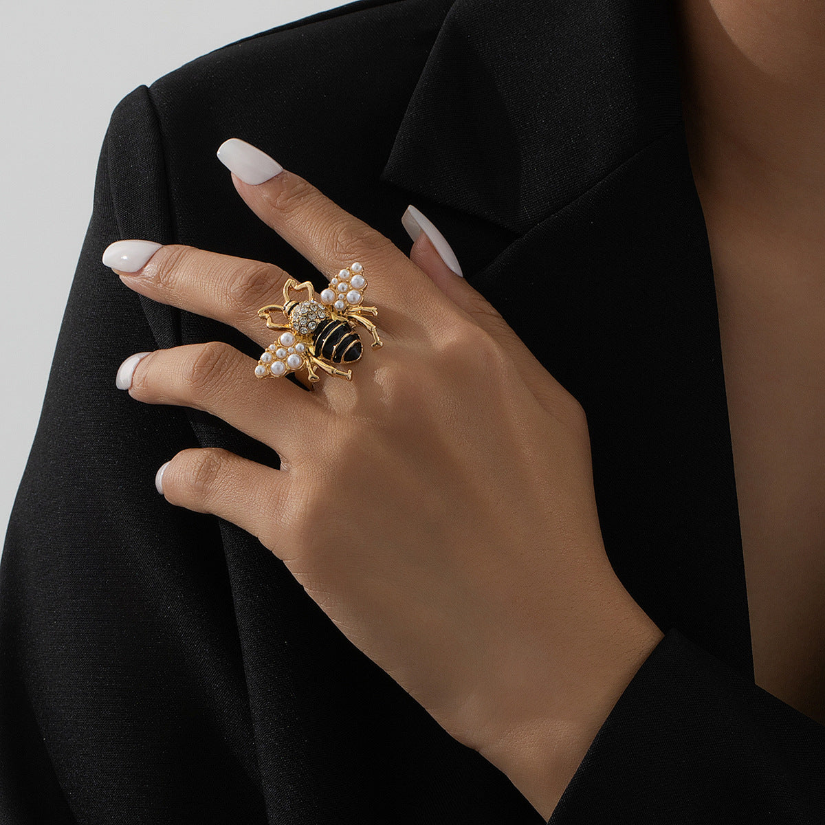 Cute Bee Women's Ring with Pearl Wings by Planderful