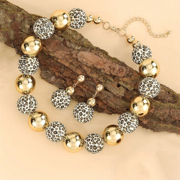Planderful Savanna Rhythms Necklace and Earrings Set – Trendy Leopard Print Design