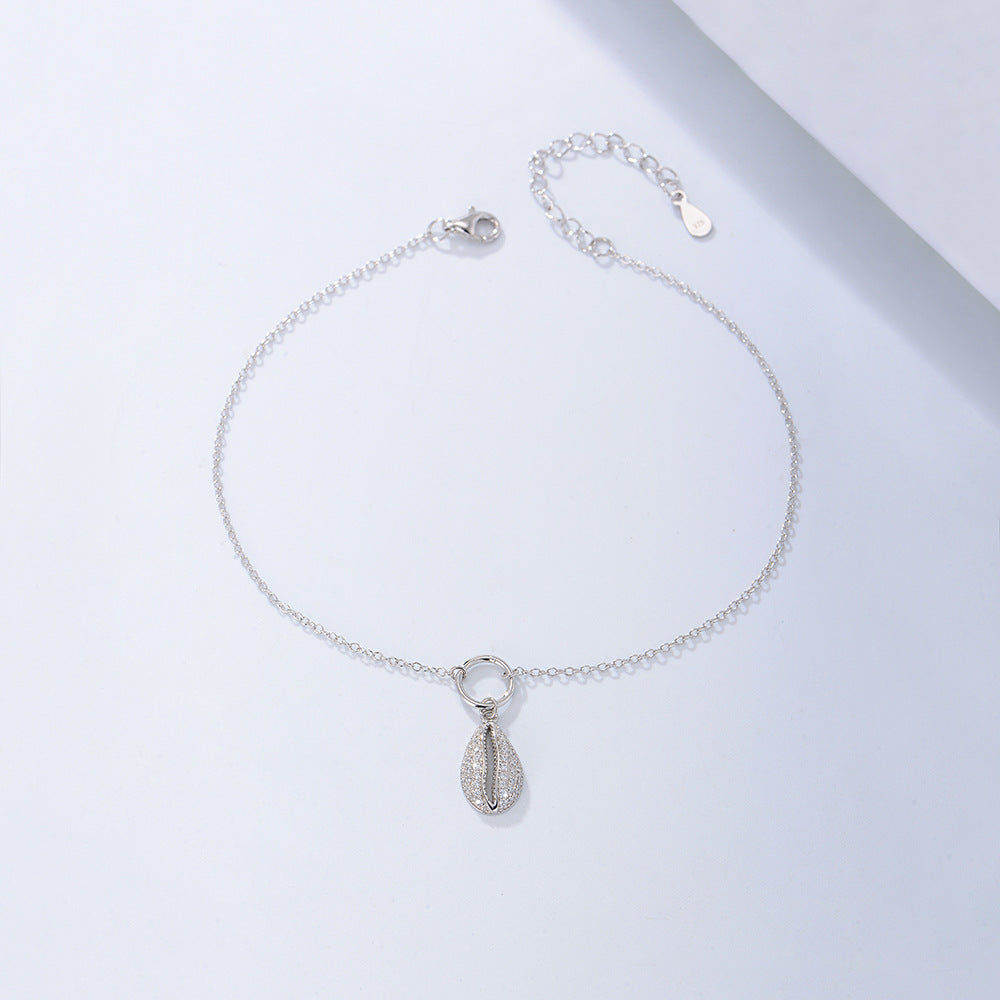 Geometric Shell Shape Full Of Zircon Anklet Sterling Silver Foot Bracelet