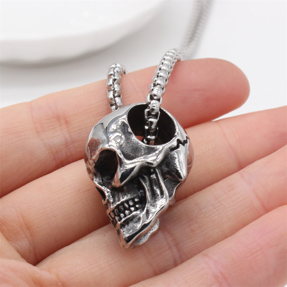 Planderful Skull Pendant Necklace Titanium Steel Unisex Versatile Hip Hop Jewelry Personalize Protection Statement