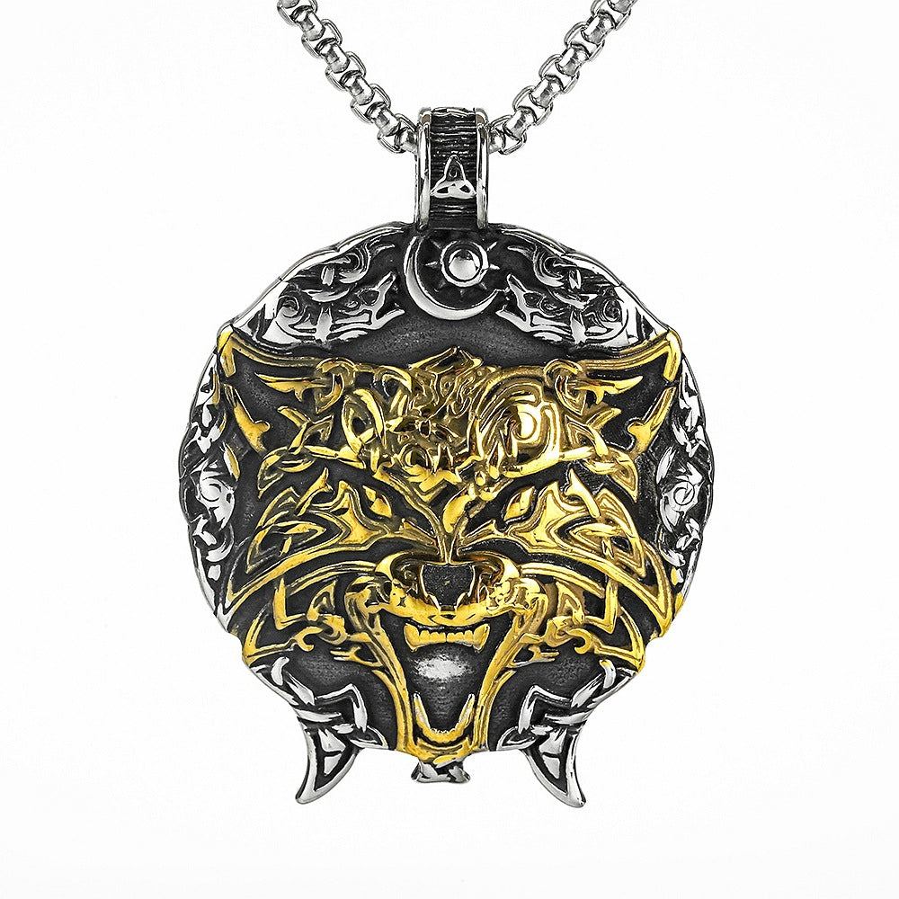 European And American Retro Stainless Steel Viking Wolf Head Necklace