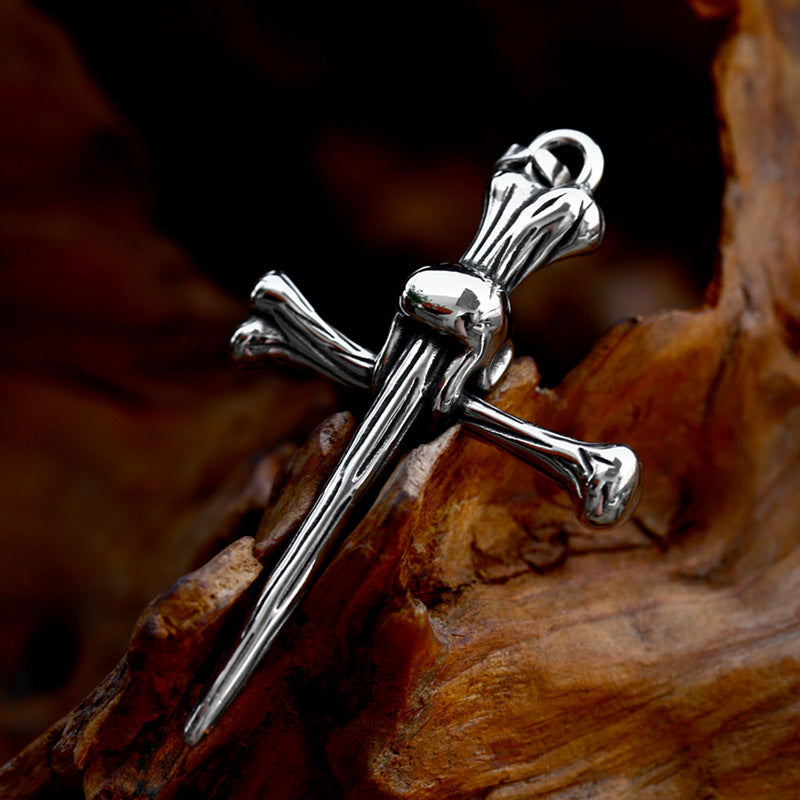 Titanium Steel Skull Bone Cross Pendant for Men - Edgy Punk Hip Hop Accessory