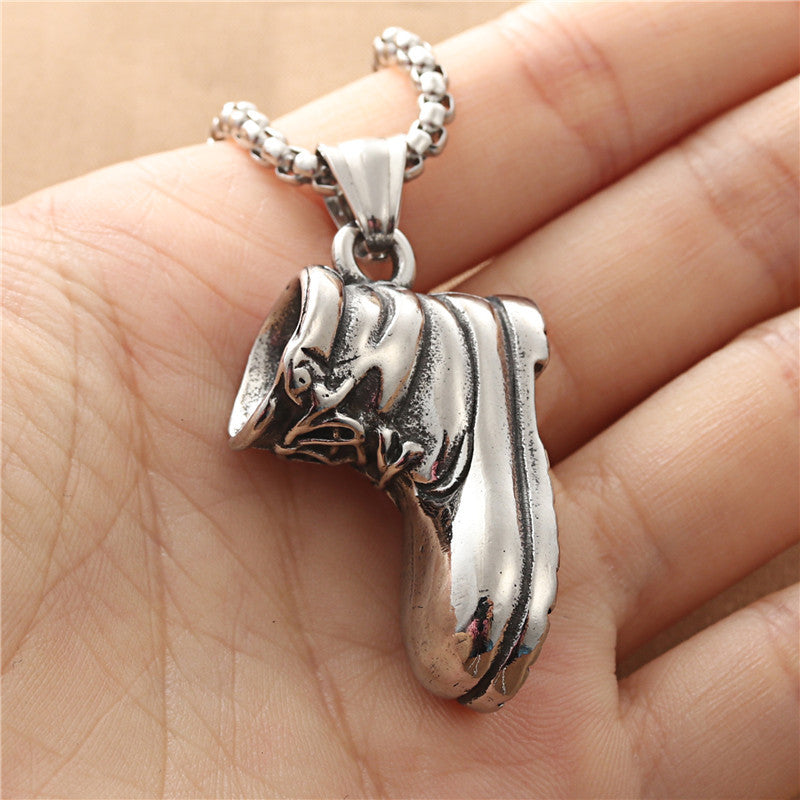Punk-Inspired Titanium Steel Short Boots Pendant Necklace for Men and Women - Retro Casual Winter Style