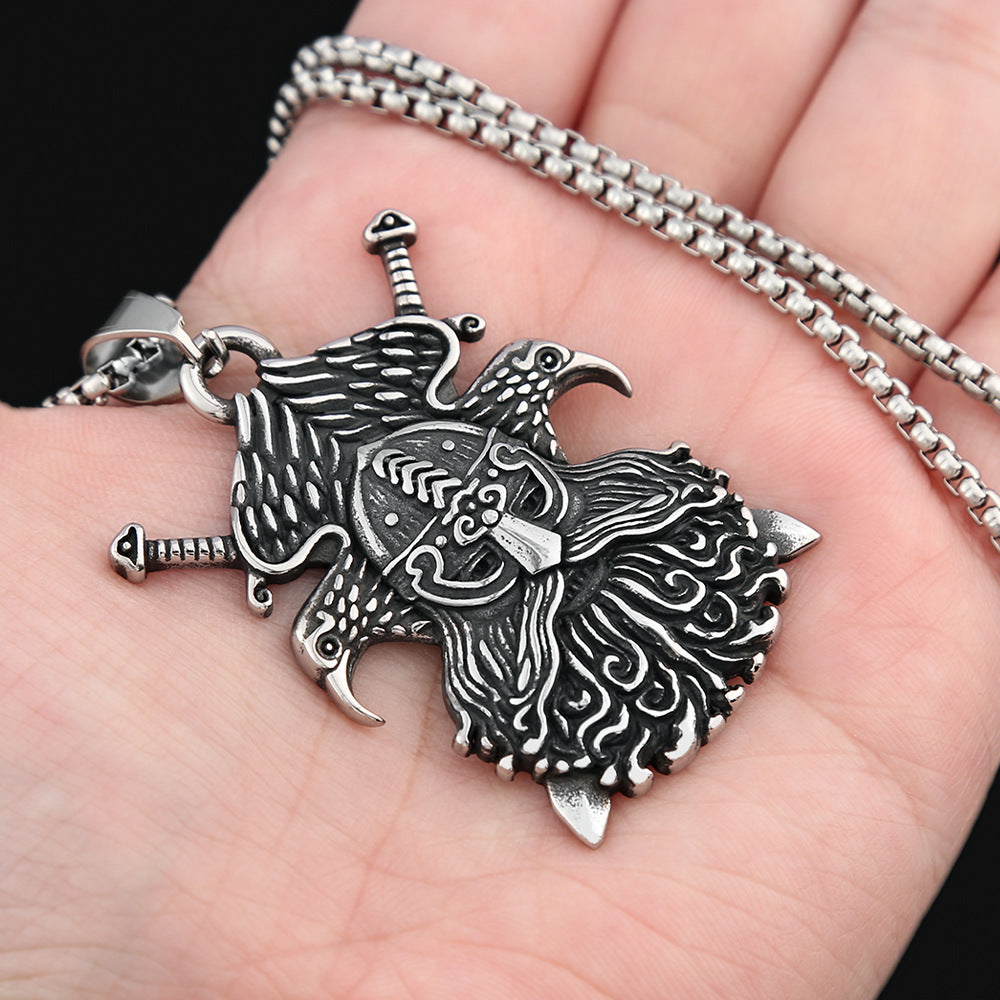 Nordic Stainless Steel Viking Double Eagle Sword Pendant Necklace for Men