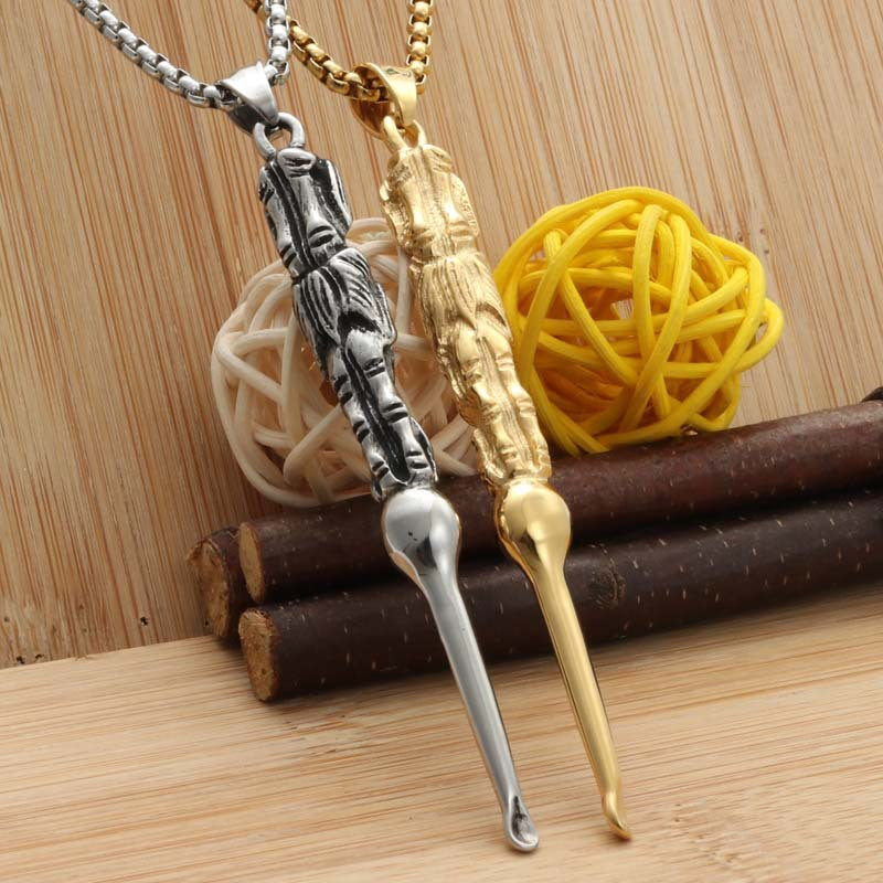 Personalized Titanium Steel Ear Picking Pendant Necklace - Retro Punk Design for Men and Women