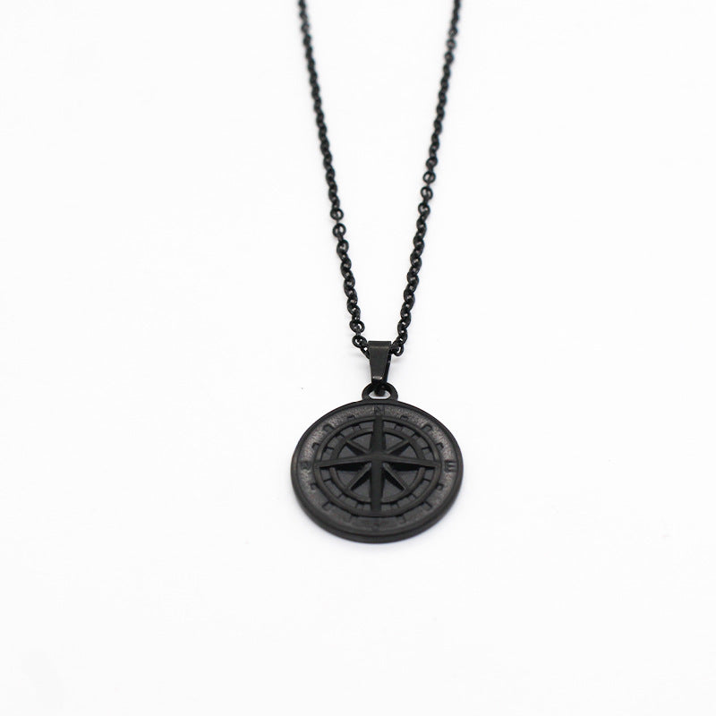 Planderful Jewelry Compass Pendant Necklace Double Layer Steel Unisex Travel Necklace