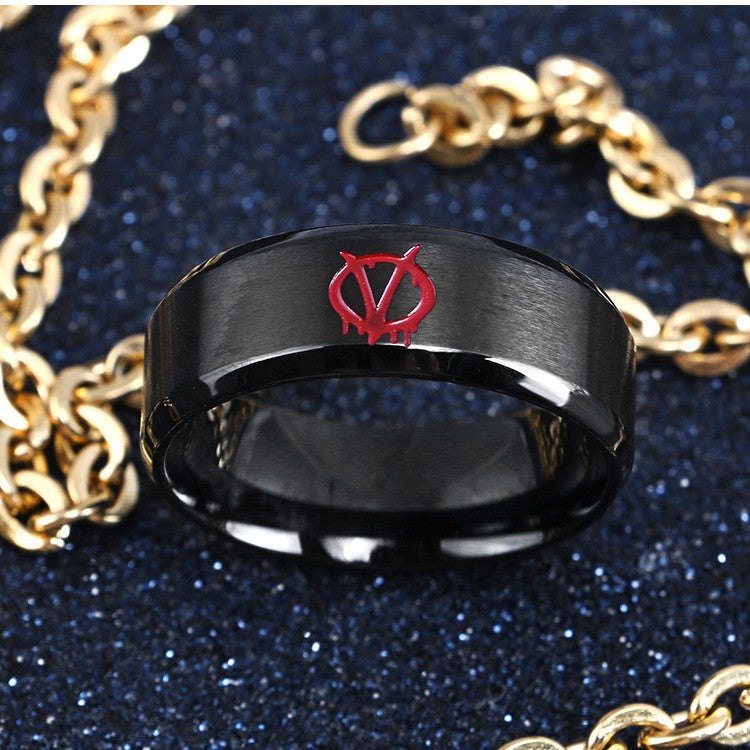 V-Shaped Vendetta Movie Peripherals Red Black Trendy Ring for Men