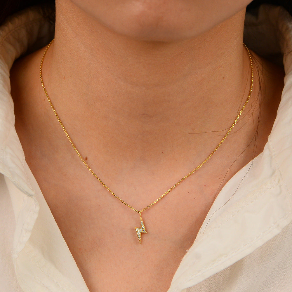 S925 Sterling Silver Inlaid With Zircon Lightning Necklace Minimalist Design Chain