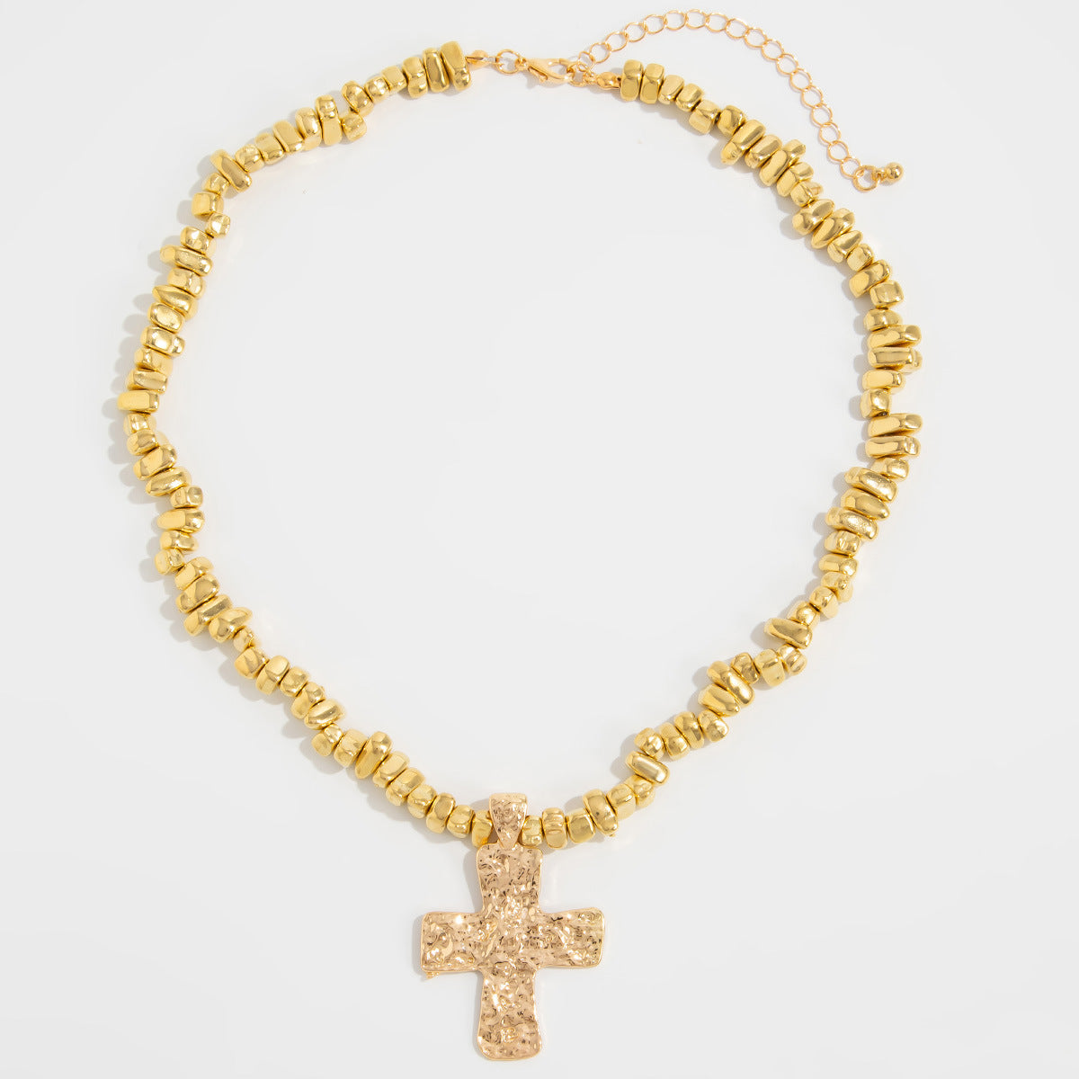 Lava Cross & Ocean Pearl Fringe Necklace