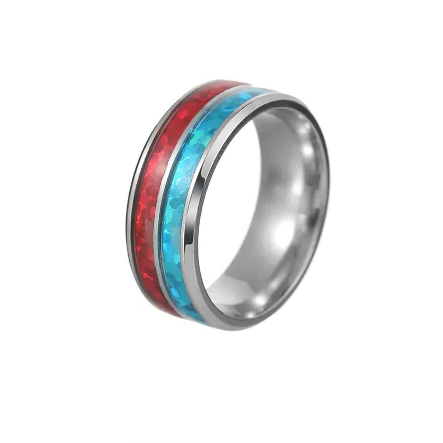 Planderful Opal Ring For Couples Unisex Stainless Steel Durable Jewelry With European Red And Blue Opal