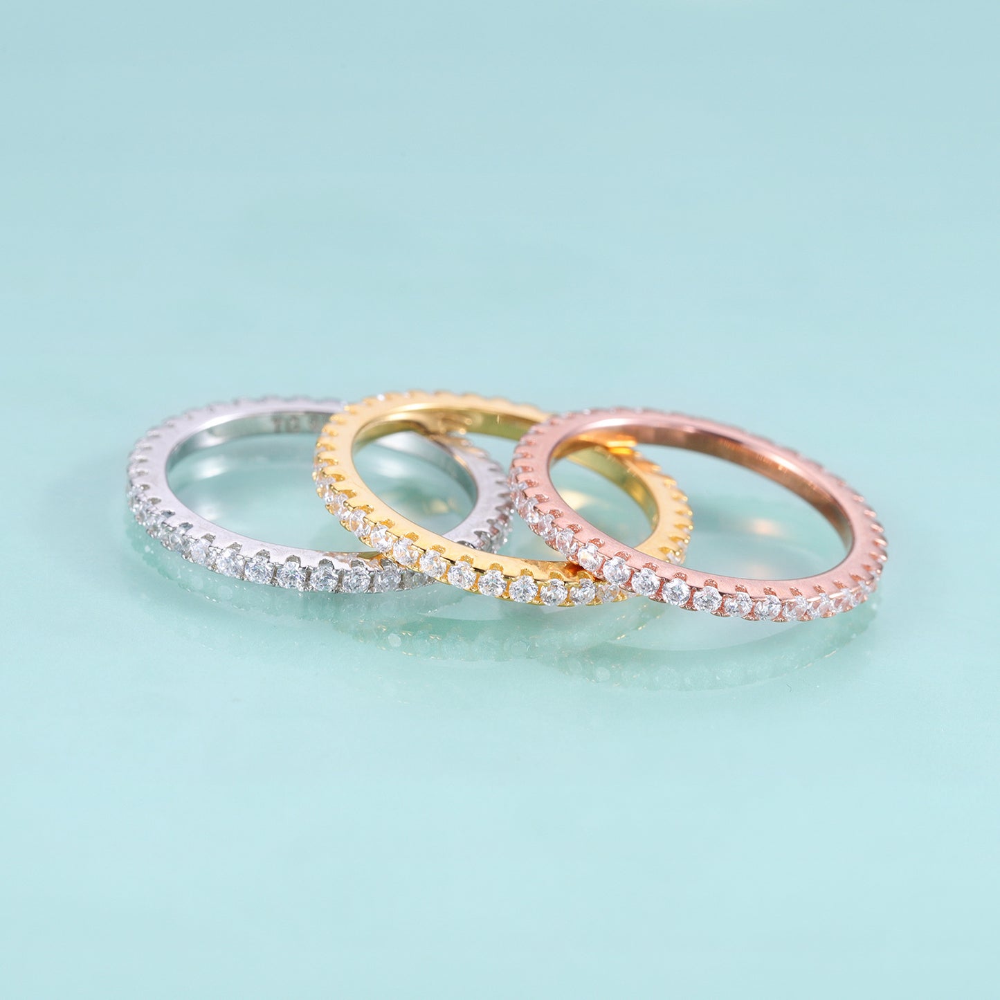 European and American Full Moissanite Ring S925 Silver Gold-Plated Women's Luxury Stacked Wedding Ring