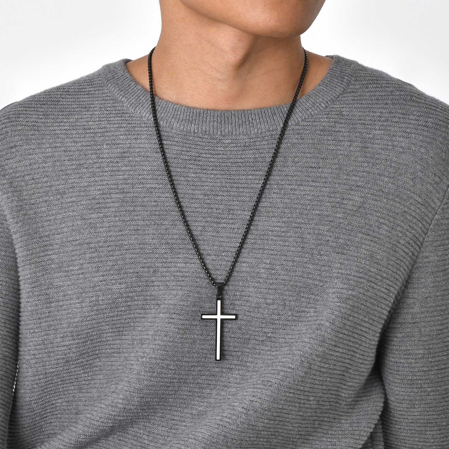 Stainless Steel Cross Pendant Necklace Men's Electric Black Jewelry