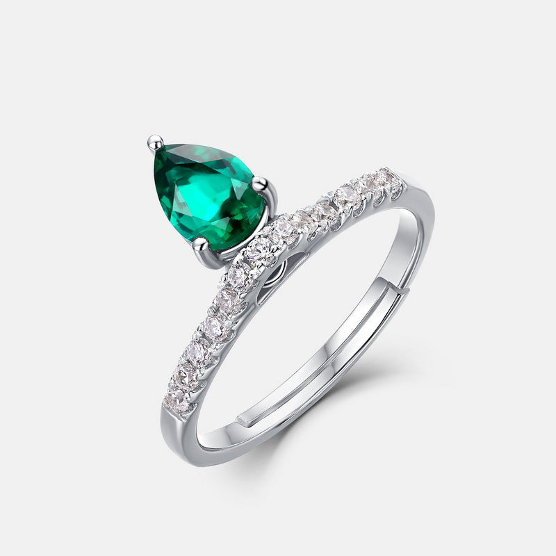 Planderful Pear-Cut Lab-Grown Emerald Sterling Silver Ring – Style 1