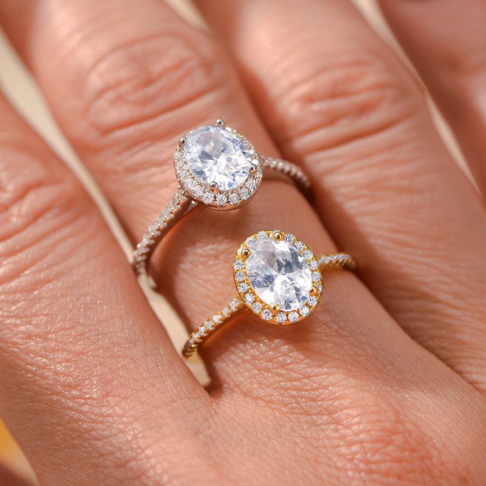 Planderful S925 Sterling Silver Oval Zircon Engagement Ring For Women Elegant Everyday Genie Collection