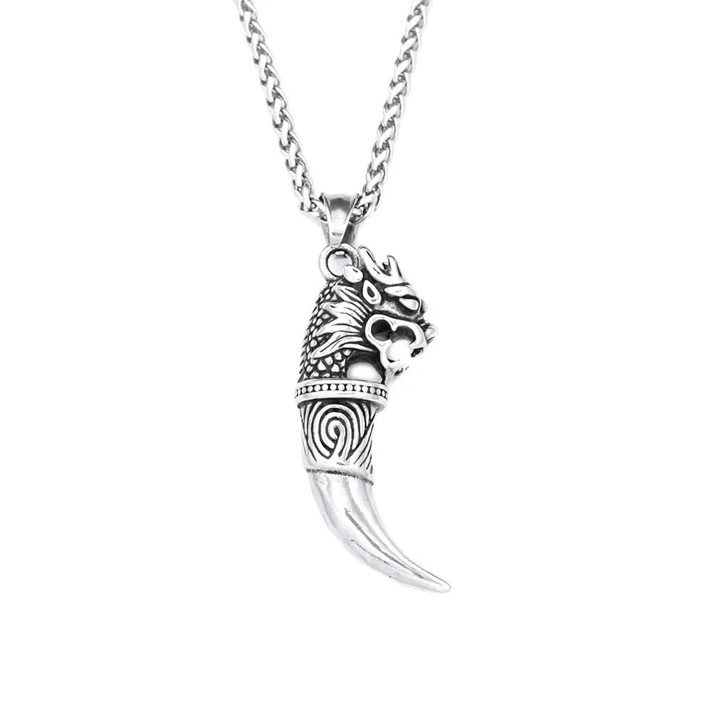 Vintage Viking Wolf Stainless Steel Men's Pendant Necklace