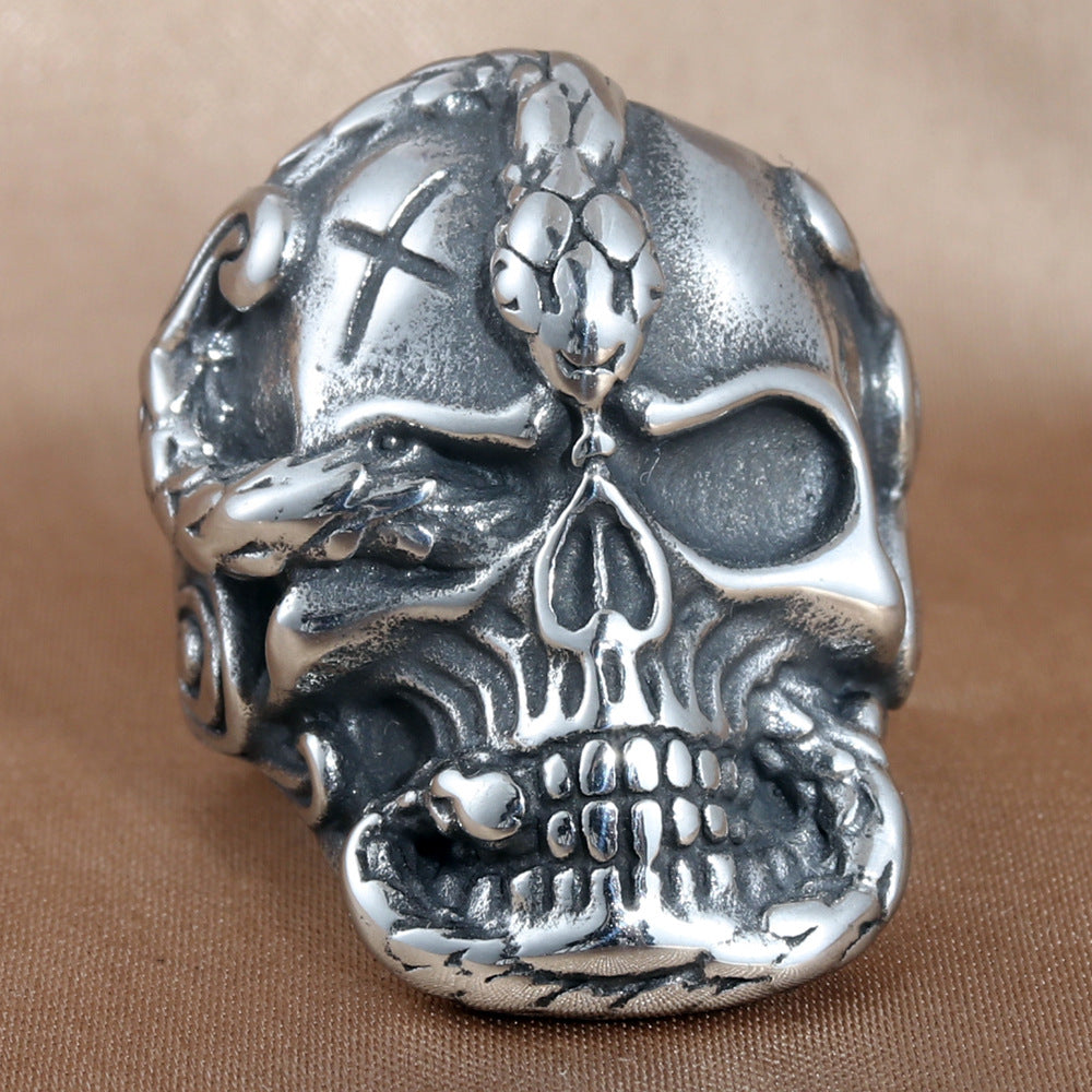 Titanium Steel Skull and Snake Ring for Men - Personalized Retro Trendy Accessories