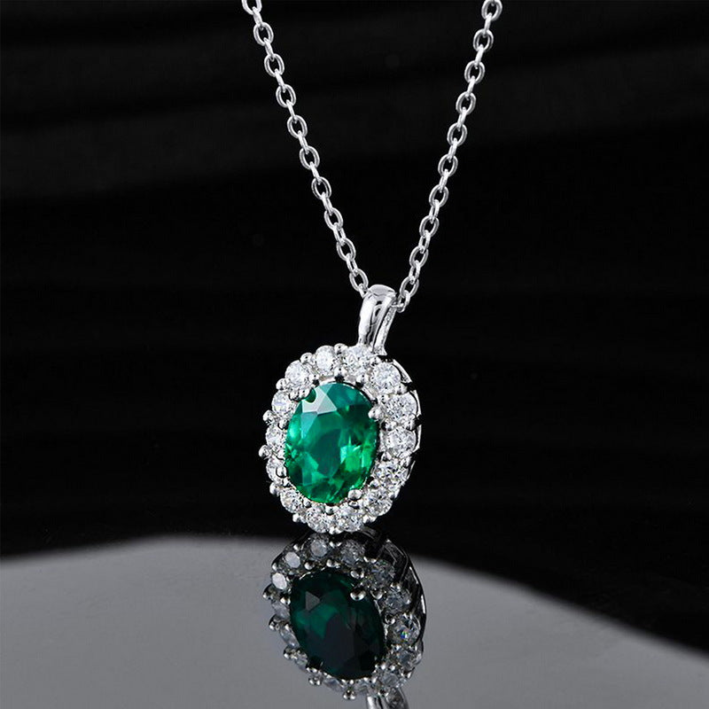 S925 Sterling Silver Lab-Grown Gemstone Pendant Necklace