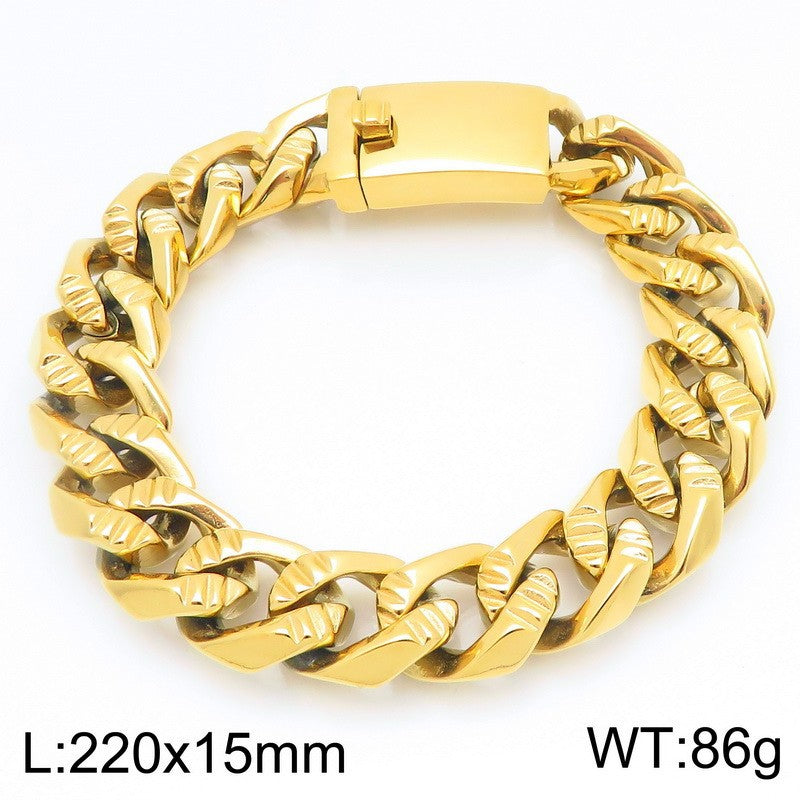 Hip-Hop Vacuum Plating – Horizontal Cuban Chain Stainless Steel Men's Bracelet