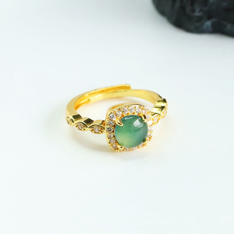 Blue-Water Jadeite Sugar-Cube Ring