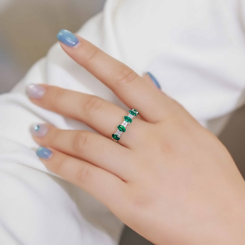 Planderful Jewelry Lab Grown Emerald Sterling Silver Ring